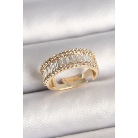 Pirinç Gold Renk Su Yolu Zirkon Taşlı Ayarlanabilir Model Kadın Yüzük - TJ-BYK3697