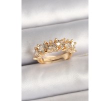 Pirinç Gold Renk Zirkon Taşlı Kalp Model Ayarlanbilir Kadın Yüzük - TJ-BYK3700