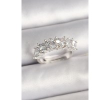 Pirinç Gümüş Renk Zirkon Taşlı Kalp Model Ayarlanabilir Kadın Yüzük - TJ-BYK3701