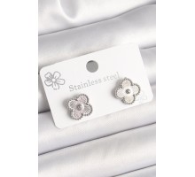 Pirinç Gümüş Renk İşlemeli Yonca Model Kadın Küpe - TJ-BKP10358