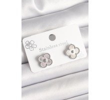 Pirinç Gümüş Renk İşlemeli Yonca Model Kadın Küpe - TJ-BKP10358