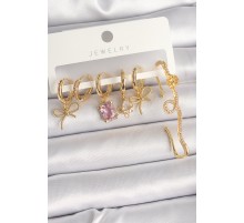 Pirinç Gold Renk Sallantı Kurdele Model Pembe Kare Zirkon Taşlı Kadın Küpe Seti - TJ-BKP10367
