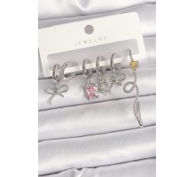 Pirinç Gümüş Renk Sallantı Kurdele Kuyruklu Yıldız Figür Pembe Kare Zirkon Taş Detay Kadın Küpe Seti - TJ-BKP10368