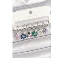 Pirinç Gümüş Renk Sallantı Renkli Zirkon Taşlı Çiçek Model Kadın Küpe Seti - TJ-BKP10370