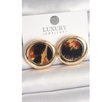 Pirinç Gold Renk Leopar Desen Daire Model Kadın Küpe - TJ-BKP10371