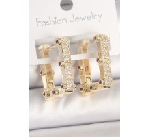 Pirinç Gold Renk Kare Zirkon Taşlı Kadın Küpe - TJ-BKP10373