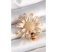 Pirinç Gold Renk Papatya Model Arı Detay Kadın Broş - TJ-BR431