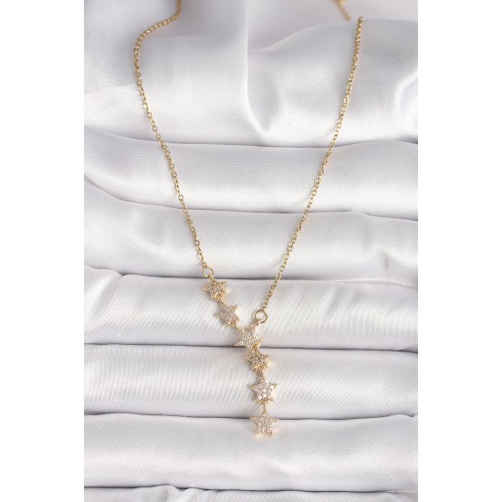 316L Çelik Gold Renk Zincir Zirkon Taşlı Yıldız Model Kadın Kolye - TJ-BKO9903