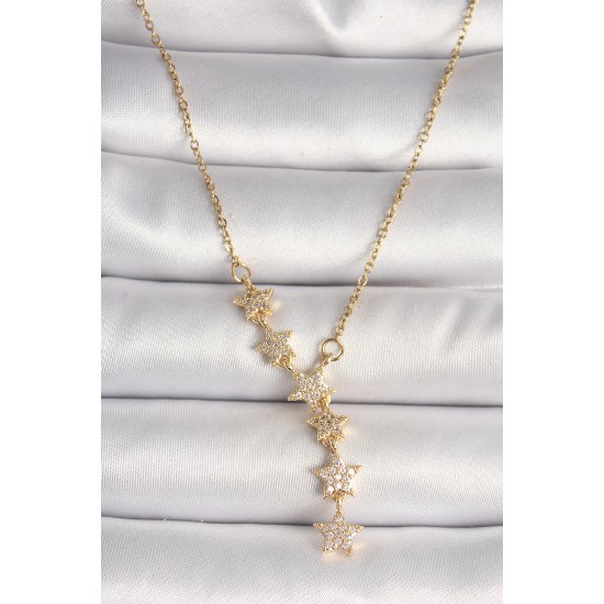 316L Çelik Gold Renk Zincir Zirkon Taşlı Yıldız Model Kadın Kolye - TJ-BKO9903
