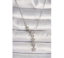 316L Çelik Gümüş Renk Zincir Zirkon Taşlı Yıldız Model Kadın Kolye - TJ-BKO9904