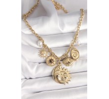 316L Çelik Gold Renk Ay Güneş Figür Deniz Kabuğu Detay Kadın Kolye - TJ-BKO9913