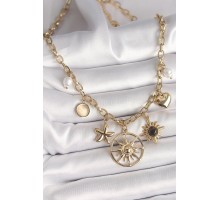 316L Çelik Gold Renk Güneş Model Siyah Mineli Güneş Detay Kadın Kolye - TJ-BKO9914