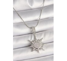 316L Çelik Gümüş Renk Zirkon Taşlı Sallantı Güneş Model Topçuk Zincir Kadın Kolye - TJ-BKO9917