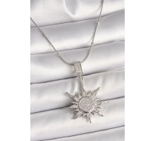 316L Çelik Gümüş Renk Zirkon Taşlı Sallantı Güneş Model Topçuk Zincir Kadın Kolye - TJ-BKO9917