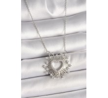 316L Çelik Gümüş Renk Zirkon Taşlı Kalp Model Kadın Kolye - TJ-BKO9919