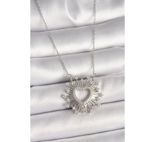 316L Çelik Gümüş Renk Zirkon Taşlı Kalp Model Kadın Kolye - TJ-BKO9919