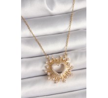 316L Çelik Gold Renk Zirkon Taşlı Kalp Model Kadın Kolye - TJ-BKO9920