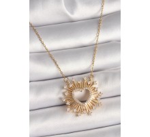 316L Çelik Gold Renk Zirkon Taşlı Kalp Model Kadın Kolye - TJ-BKO9920