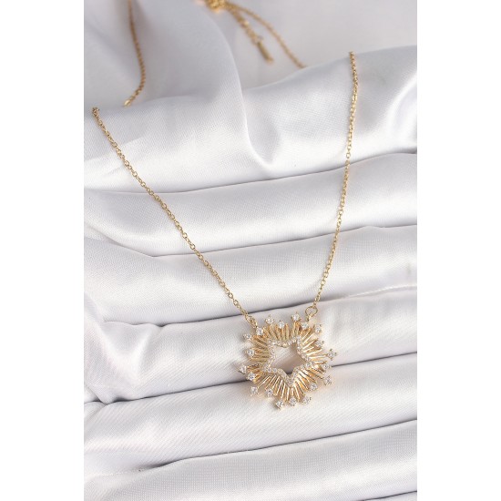 316L Çelik Gold Renk Zirkon Taşlı Yıldız Model Kadın Kolye - TJ-BKO9922