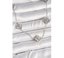 316L Çelik Gümüş Renk Zincir İşlemeli Yonca Model Kadın Kolye - TJ-BKO9923