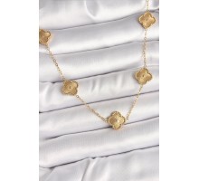 316L Çelik Gold Renk Zincir İşlemeli Yonca Model Kadın Kolye - TJ-BKO9924