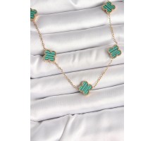 316L Çelik Gold Renk Zincir Yeşil Yonca Model Kadın Kolye - TJ-BKO9925