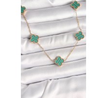 316L Çelik Gold Renk Zincir Yeşil Yonca Model Kadın Kolye - TJ-BKO9925