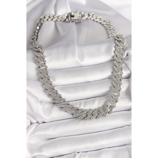 Pirinç Gümüş Renk Zirkon Taşlı Gurmet Kadın Kolye - TJ-BKO9927