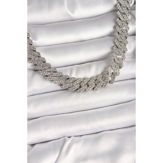 Pirinç Gümüş Renk Zirkon Taşlı Gurmet Kadın Kolye - TJ-BKO9927