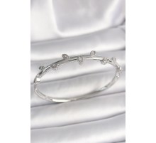 Pirinç Gümüş Renk Damla Zirkon Taşlı Kadın Kelepçe - TJ-BB6862