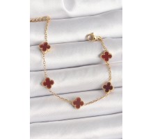 316L Çelik Gold Renk Kahverengi Yonca Model Kadın Bileklik - TJ-BB6865