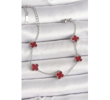 316L Çelik Gümüş Renk Kırmızı Yonca Model Kadın Bileklik - TJ-BB6866