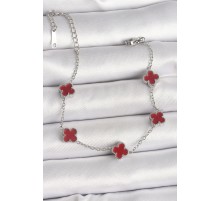 316L Çelik Gümüş Renk Kırmızı Yonca Model Kadın Bileklik - TJ-BB6866