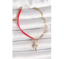316L Çelik Gold Renk Zincir Kırmızı İp Model Sallantı Kutup Yıldız Figür Kadın Bileklik - TJ-BB6869