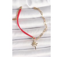 316L Çelik Gold Renk Zincir Kırmızı İp Model Sallantı Kutup Yıldız Figür Kadın Bileklik - TJ-BB6869