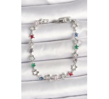 Pirinç Gümüş Renk Renkli Zirkon Taşlı Yıldız Model Kadın Bileklik - TJ-BB6871
