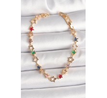 Pirinç Gold Renk Renkli Zirkon Taşlı Yıldız Model Kadın Bileklik - TJ-BB6872