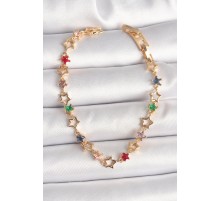 Pirinç Gold Renk Renkli Zirkon Taşlı Yıldız Model Kadın Bileklik - TJ-BB6872