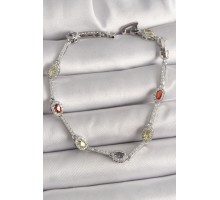 Pirinç Gümüş Renk Renkli Zirkon Taşlı Damla Taş Model Kadın Bileklik - TJ-BB6873