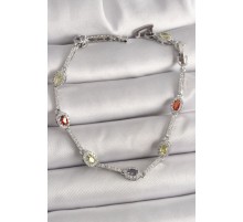 Pirinç Gümüş Renk Renkli Zirkon Taşlı Damla Taş Model Kadın Bileklik - TJ-BB6873