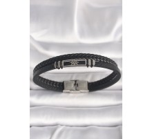 316L Çelik Gümüş Renk Gemi Dümeni Figür Siyah Burgu Deri Kordon Model Erkek Bileklik - TJ-EB3701