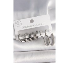 316L Çelik Gümüş Renk Kalp Halka Model Kadın Küpe Seti - TJ-BKP10381