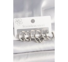 316L Çelik Gümüş Renk Halka Yıldız Model Kadın Küpe Seti - TJ-BKP10382