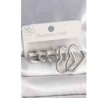 316L Çelik Gümüş Renk Halka Kalp Model Kadın Küpe Seti - TJ-BKP10383