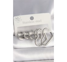 316L Çelik Gümüş Renk Halka Kalp Model Kadın Küpe Seti - TJ-BKP10383