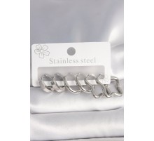 316L Çelik Gümüş Renk Yarım Halka Yıldız Model Kadın Küpe Seti - TJ-BKP10384