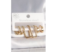 316L Çelik Gold Renk Halka Kare Model Kadın Küpe Seti - TJ-BKP10385