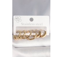 316L Çelik Gold Renk Altıgen Halka Model Kadın Küpe Seti - TJ-BKP10387