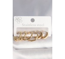 316L Çelik Gold Renk Altıgen Halka Model Kadın Küpe Seti - TJ-BKP10387