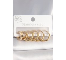 316L Çelik Gold Renk Geometrik Halka Model Kadın Küpe Seti - TJ-BKP10391